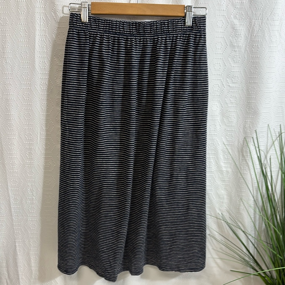 Eileen Fisher Blue & White Striped Hemp Midi Skirt
